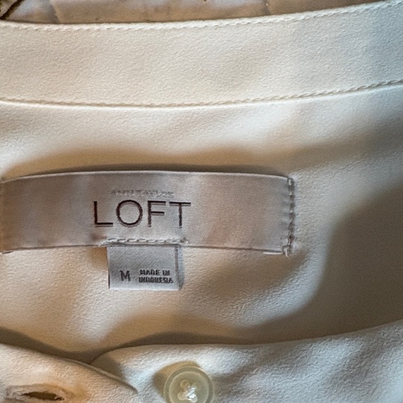 Loft Ivory White Cream Band Collar Button Henley Long Sleeve Blouse Size Medium - Picture 5 of 7